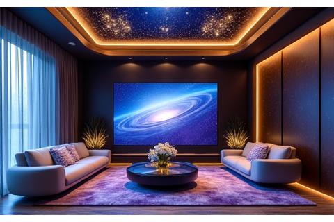 Interiør fra Andromeda Villa stue med kosmisk tema